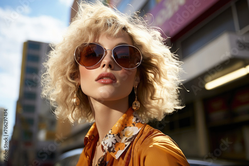 Сute blond girl in sunglasses, generative AI