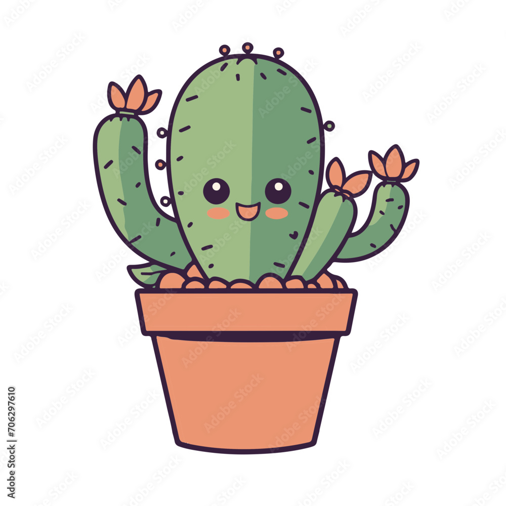 Kawaii illustration of a cactus with a cute face Kawaii illustration of a cactus with a cute face