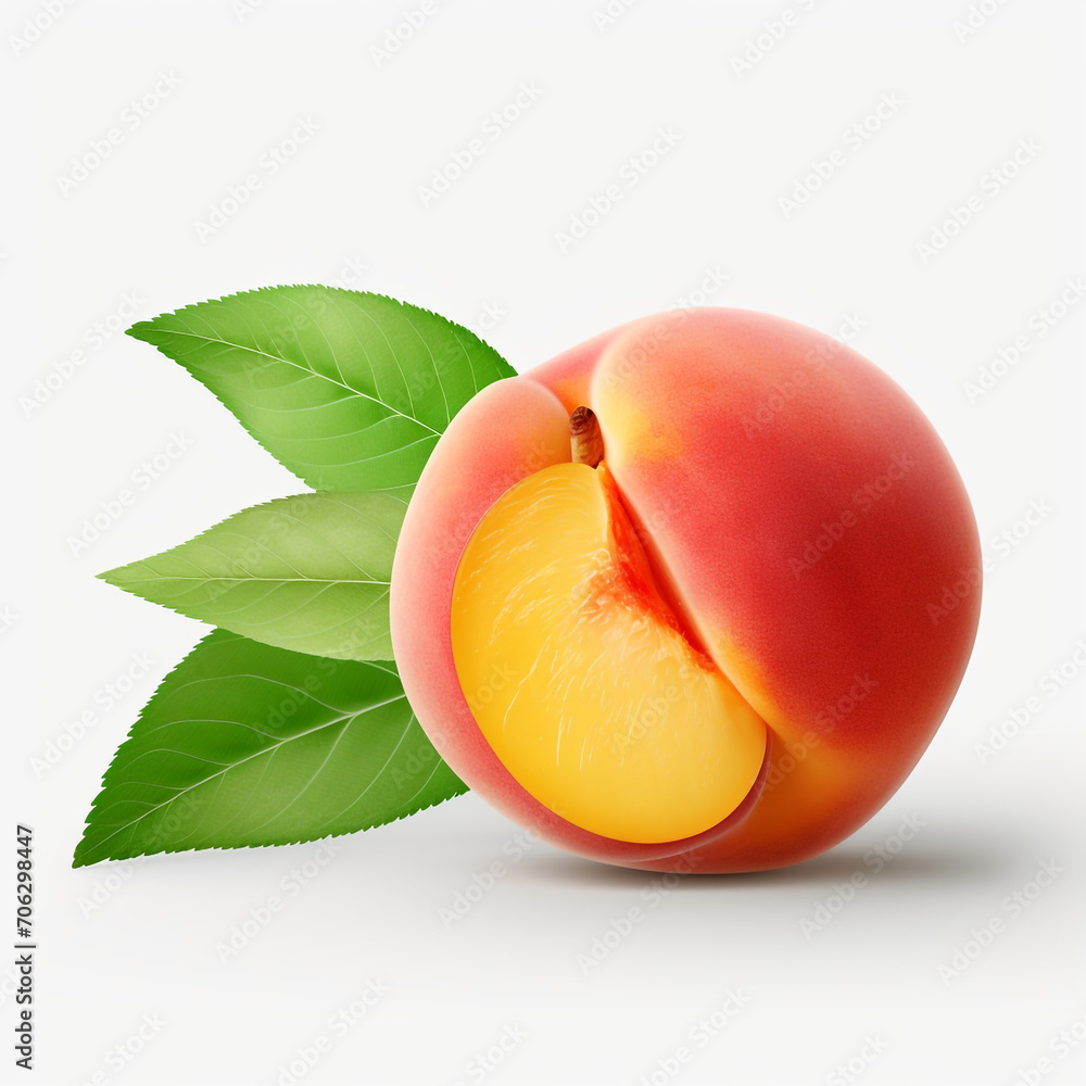 fresh peach fruit with a leaf on transparent background created with Generative Ai fresh peach fruit with a leaf on transparent background created with Generative Ai
