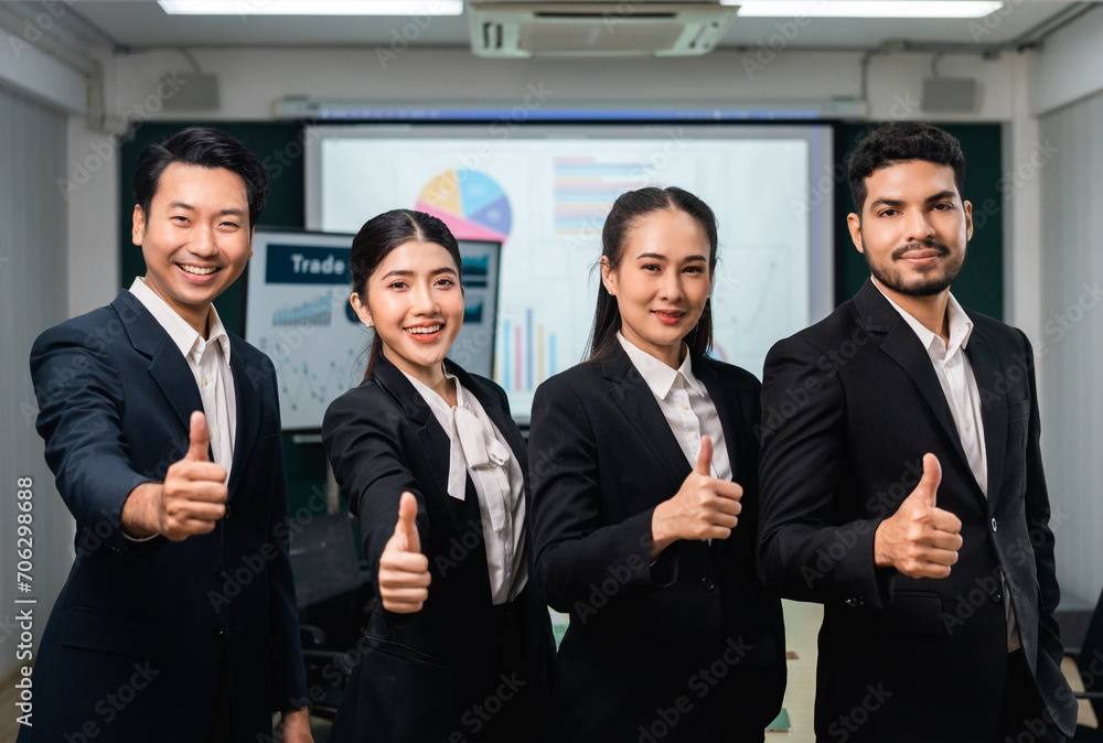 Asian business people team analyzing statistics financial. Team of businesspeople Meeting Conference Discussion Corporate Concept in office.