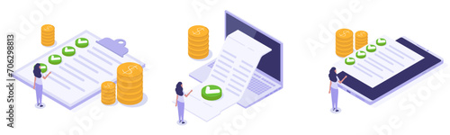 Isometric Approved credit bill, Payment approved concept. Vector illustration.