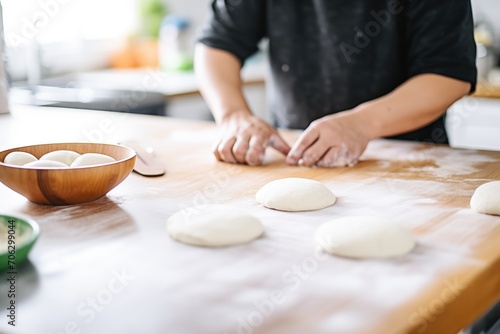 homemade bao buns preparation with dough photo