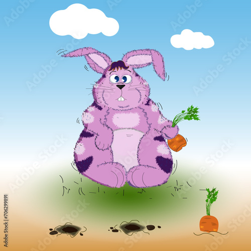 chubby bunny who have eaten all the carrots from garden