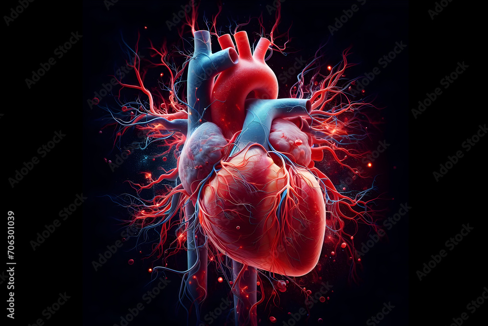 3D rendered human heart. Generative AI - obrazy, fototapety, plakaty 