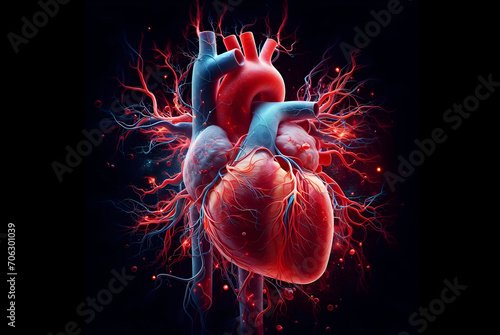 3D rendered human heart. Generative AI #706301039