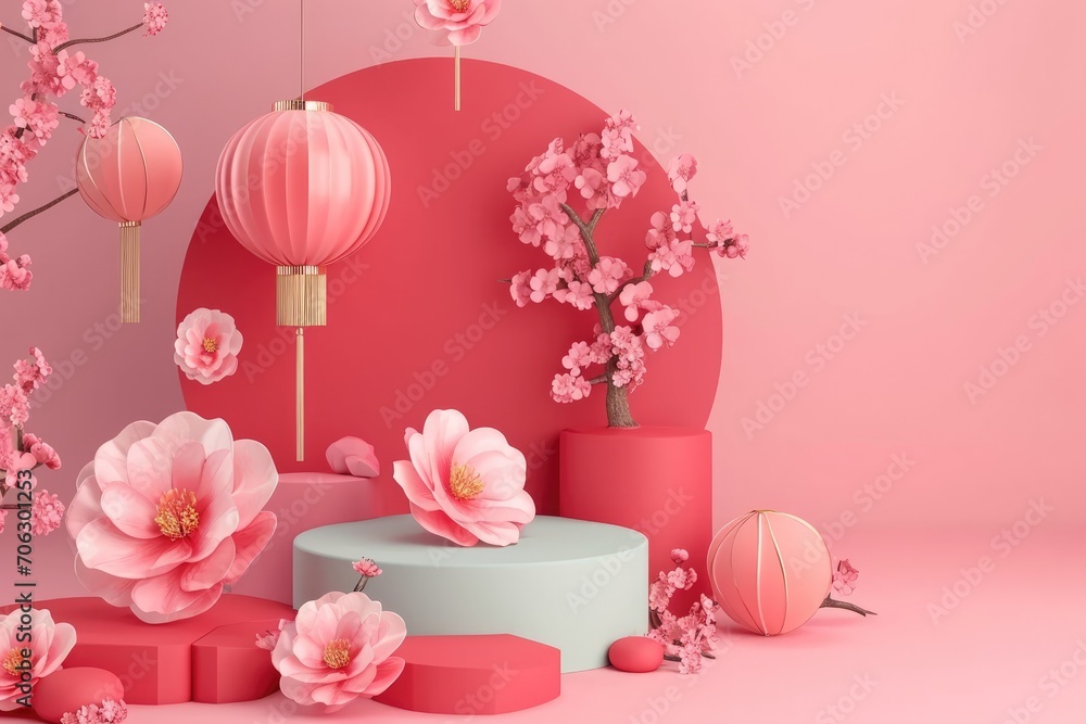 3d China new Year upon golden color floating clouds with hanging lanterns background, Happy New Year 3d China new Year upon golden color floating clouds with hanging lanterns background, Happy New Year