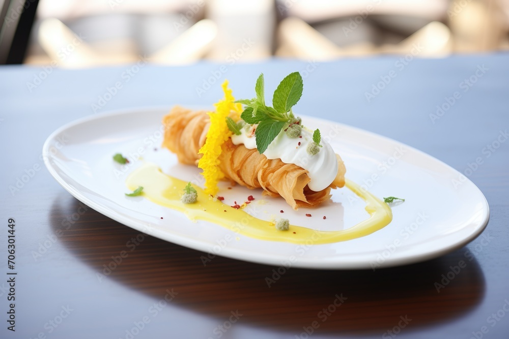 cannoli filled with lemon cream, zest topping cannoli filled with lemon cream, zest topping