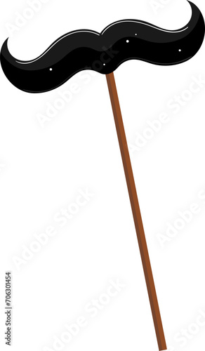 Black mustache on a stick, fake disguise concept. Party accessory, photo booth prop vector illustration.