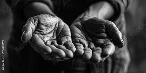 A black and white photo capturing the beauty of a person's hands. This image can be used to depict various concepts and emotions