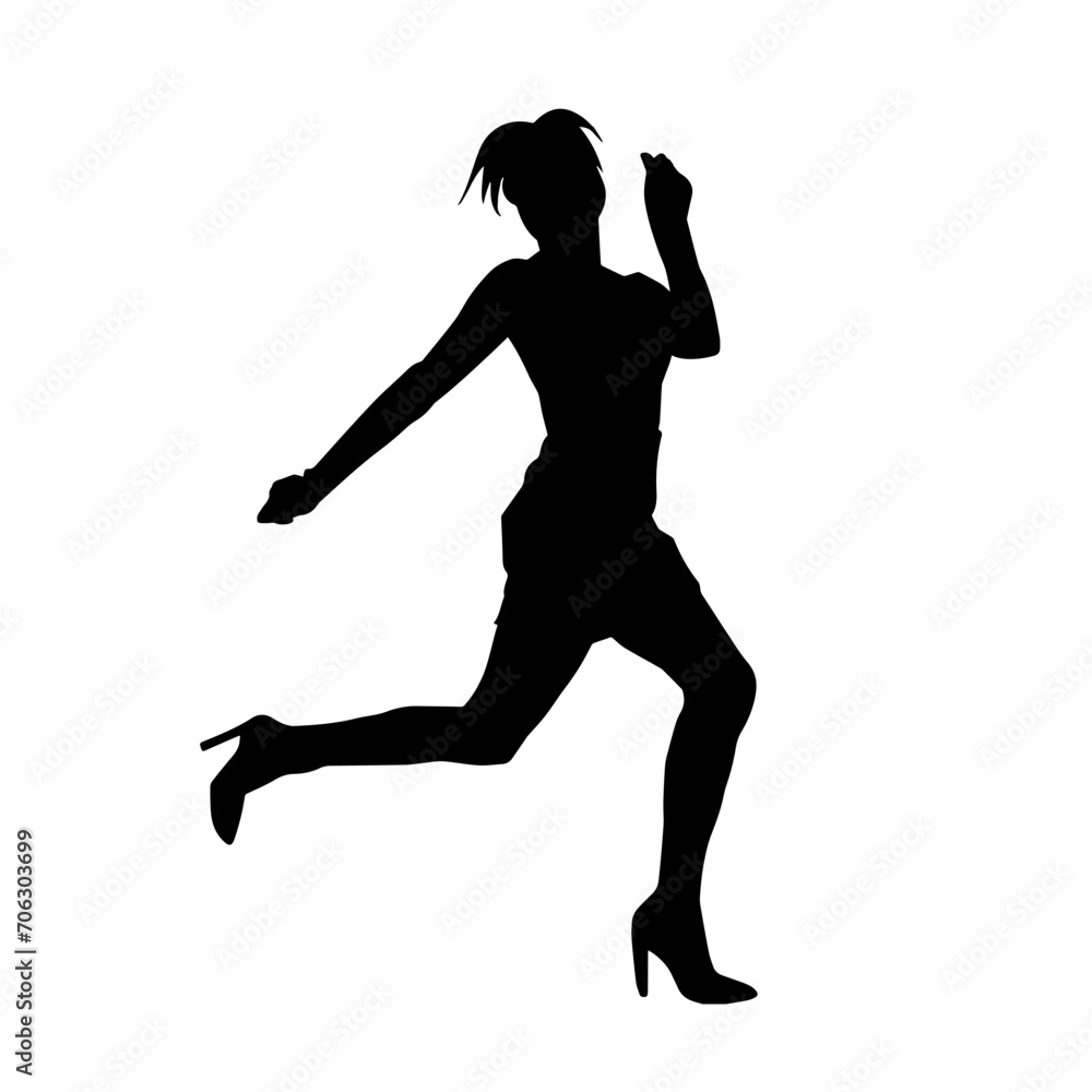 Silhouette of a slim female in dance pose. Silhouette of a woman dancing.
Silhouette of a slim female in dance pose. Silhouette of a woman dancing.