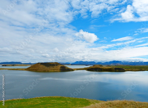 Iceland Myvatn lake landscape with pseudocraters.