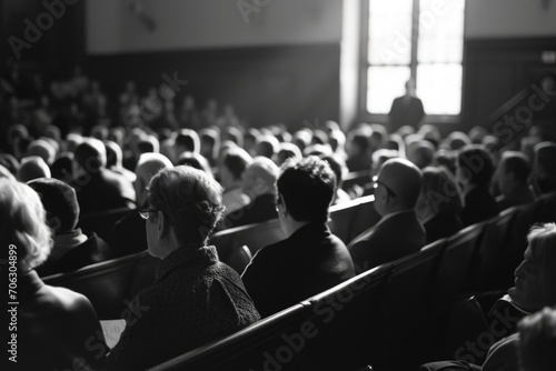 A large group of people sitting in a church. Ideal for religious events and gatherings
