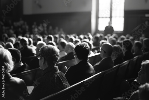 A large group of people sitting in a church. Ideal for religious events and gatherings photo
