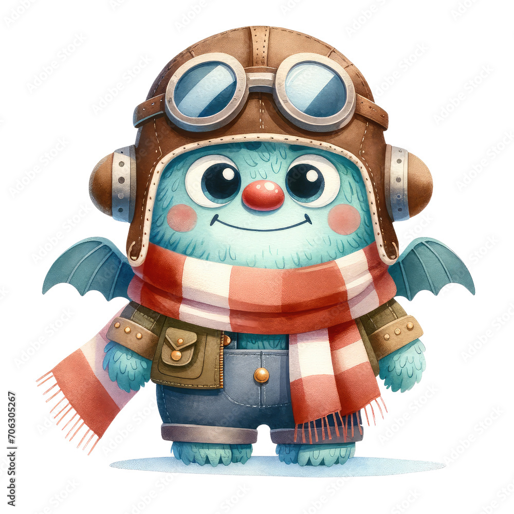 Fototapeta premium watercolor cute monster worker set clipart