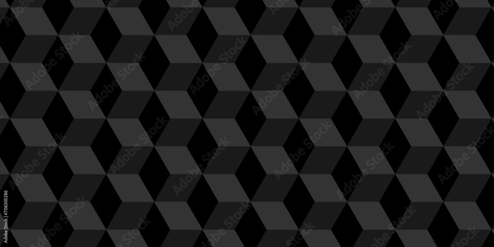 Obraz premium Black and gray seamless pattern Abstract cubes geometric tile and mosaic wall or grid backdrop hexagon technology. Black and gray geometric block cube structure backdrop grid triangle background.