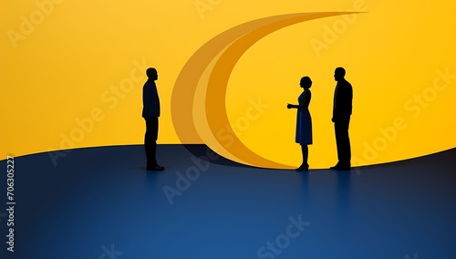 Chromatic Harmony: Human Silhouette Against a Blue and Yellow Background, Serene Contrast: Contrasting Human Form on Blue and Yellow Backdrop, Vibrant Silhouette