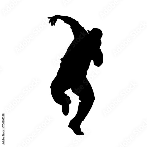 Silhouette of a slim male in dance pose. Silhouette of a man dancing.