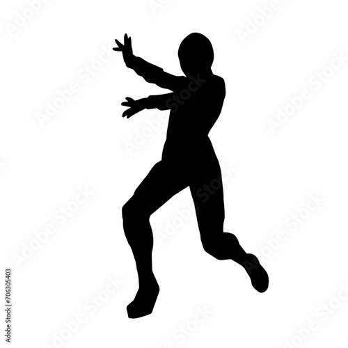 Silhouette of a man in oriental martial art pose. Silhouette of a male in martial art move.