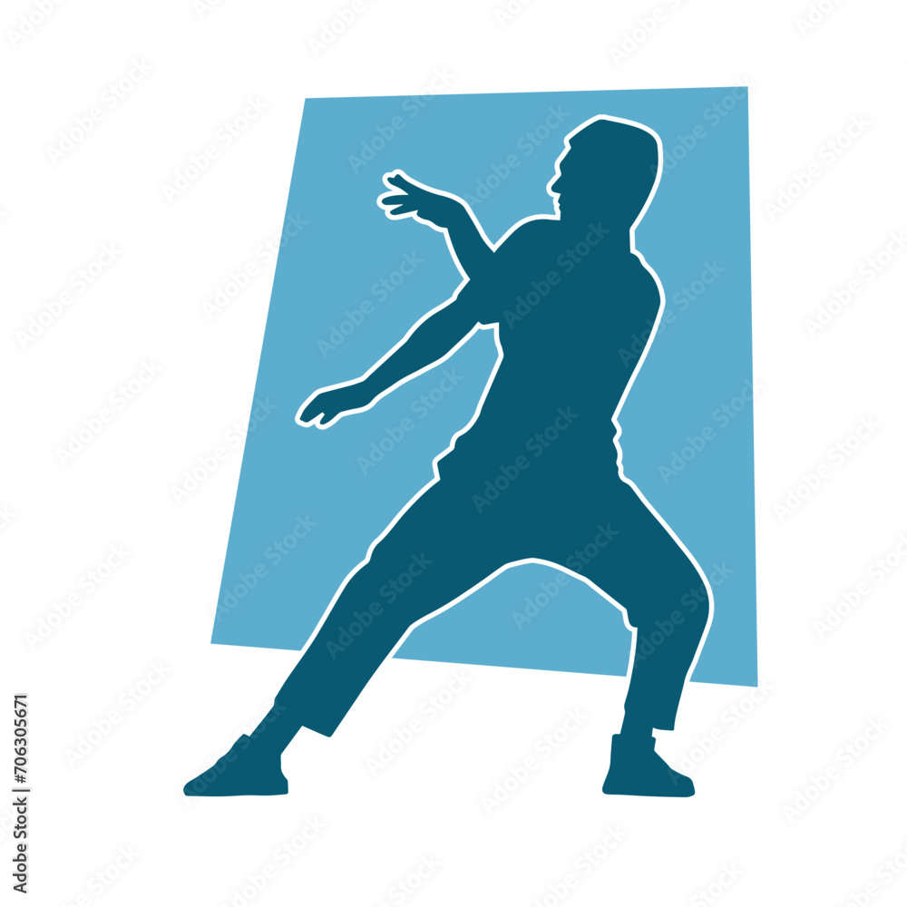 Silhouette of a slim male in dance pose. Silhouette of a man dancing. Silhouette of a slim male in dance pose. Silhouette of a man dancing.