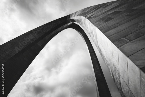 A classic black and white photo of the iconic St. Louis Arch. This image captures the grandeur and architectural beauty of the famous landmark. photo