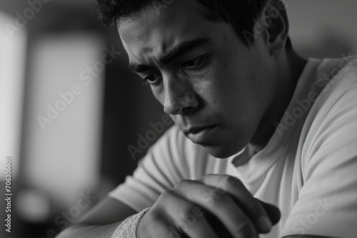 A black and white photo of a man looking at his watch. Suitable for time management concepts