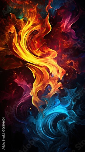 Fire multi-colored, black background