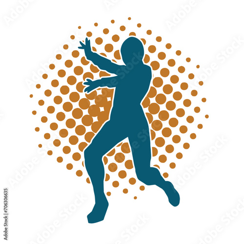 Silhouette of a man in oriental martial art pose. Silhouette of a male in martial art move.