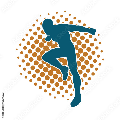 Silhouette of a man in oriental martial art pose. Silhouette of a male in martial art move.