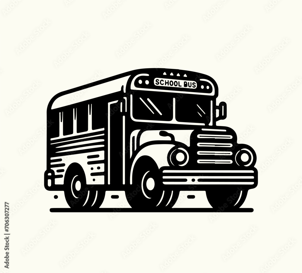 school bus illustration hand drawn graphic asset