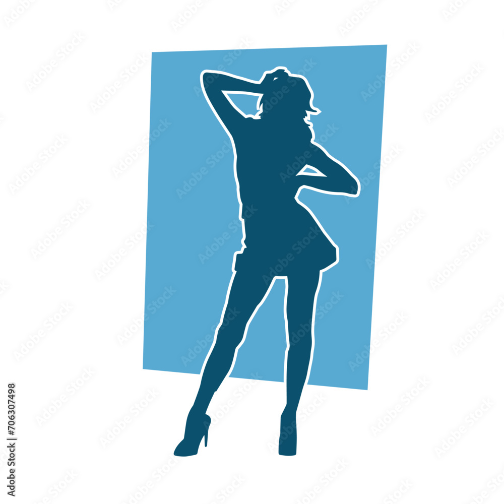 Silhouette of a slim female in dance pose. Silhouette of a woman dancing. Silhouette of a slim female in dance pose. Silhouette of a woman dancing.