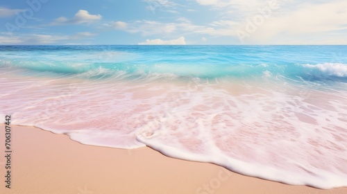 ocean shore with turquoise pink wave. ocean holiday concept, paradise view