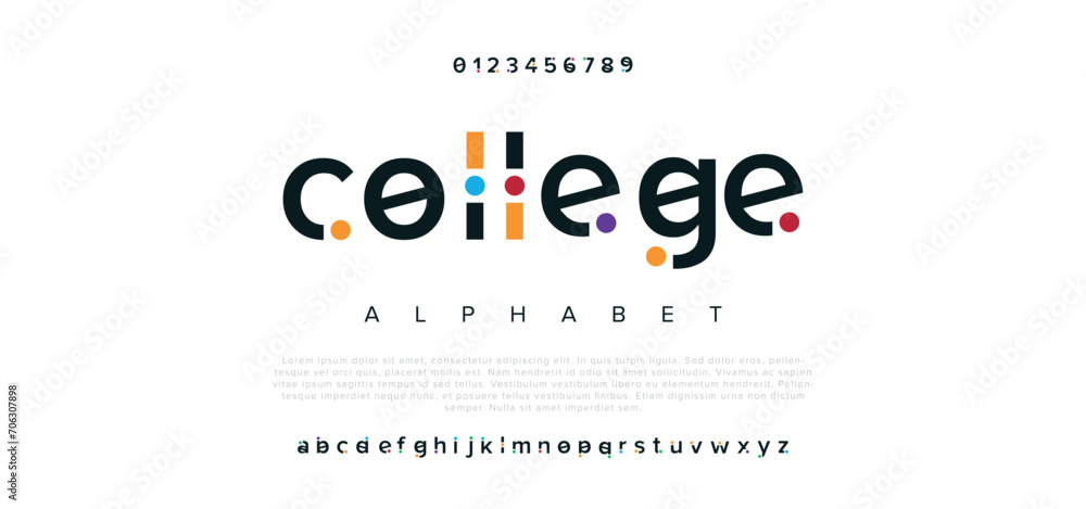 College Modern minimal abstract alphabet fonts. Typography technology, electronic, movie, digital, music, future, logo creative font. vector illustration - obrazy, fototapety, plakaty 