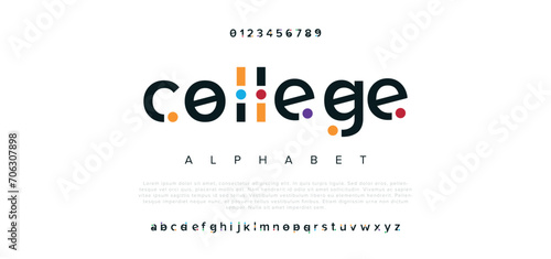 College Modern minimal abstract alphabet fonts. Typography technology, electronic, movie, digital, music, future, logo creative font. vector illustration