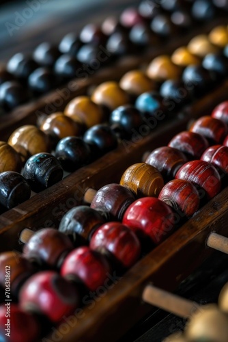 A detailed view of a row of wooden beads. Versatile and natural, this image can be used in various projects