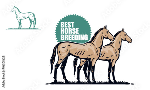 BEST BREEDING HORSE FARM LOGO  silhouette of great horse standing in farm vector illustrations