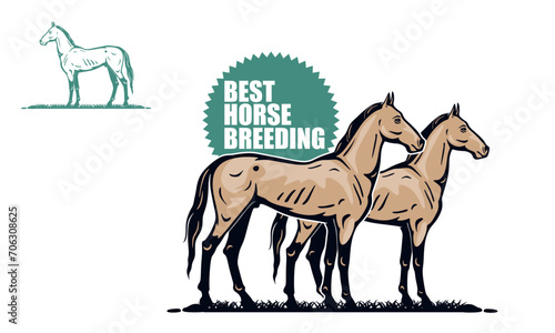 BEST BREEDING HORSE FARM LOGO, silhouette of great horse standing in farm vector illustrations