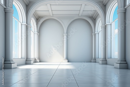 Empty bright chamber  pristine walls  copyspace for text 