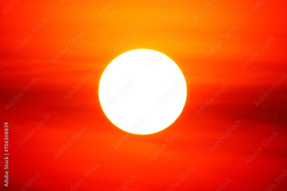 Beautiful full sunset sunlight sky background  orange pill on 