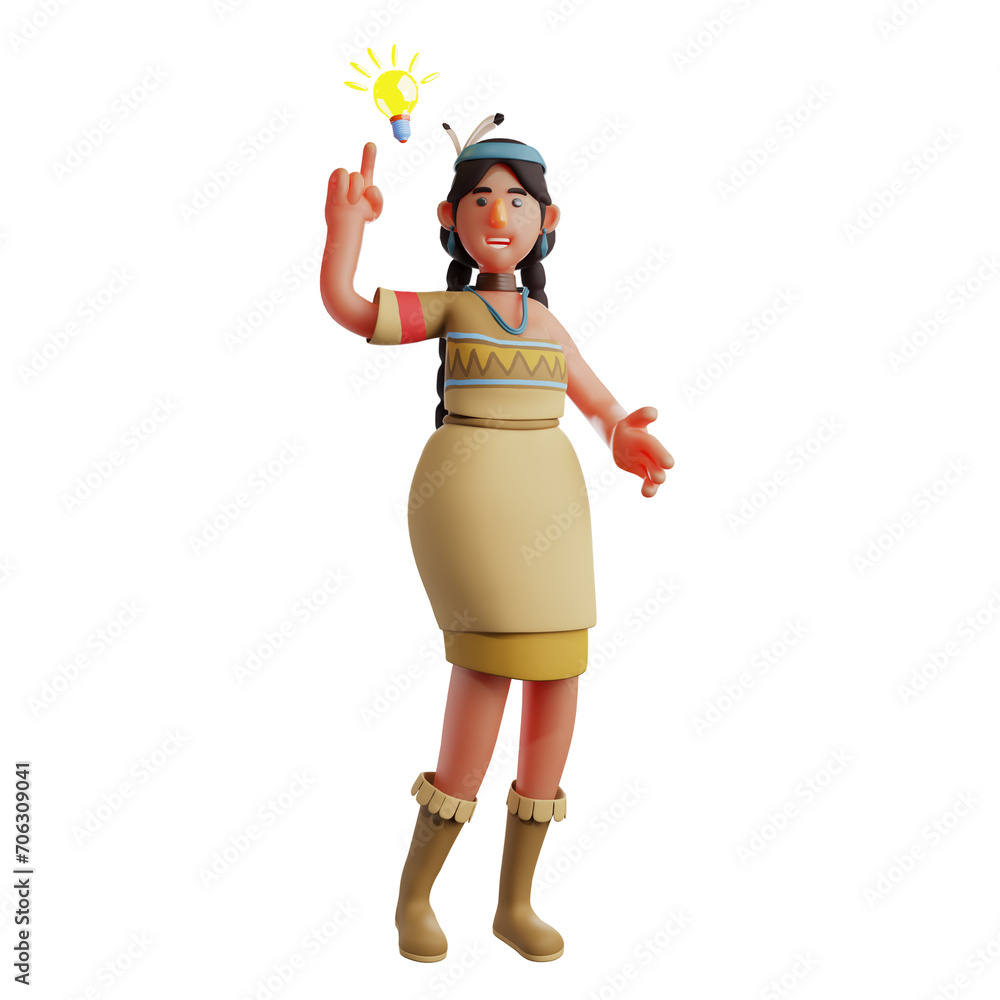 3D illustration .3D Smart Indian Girl character image has a great idea. pointing to the light bulb. showing a beautiful smile. 3D Cartoon Character 3D illustration .3D Smart Indian Girl character image has a great idea. pointing to the light bulb. showing a beautiful smile. 3D Cartoon Character