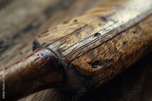 Baseball bat placed on a table, suitable for sports-related designs and concepts