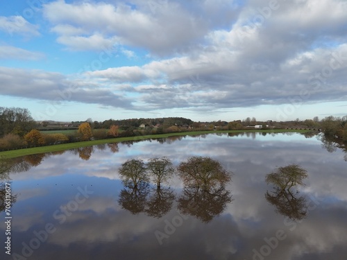 aerial view of extreme flooding from the River Derwent Breaching its banks North Yorkshire 2024