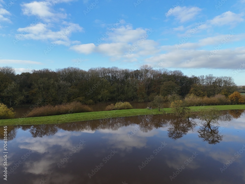 aerial view of extreme flooding from the River Derwent Breaching its banks North Yorkshire 2024 aerial view of extreme flooding from the River Derwent Breaching its banks North Yorkshire 2024