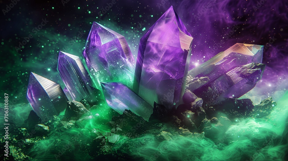 The brightly colored crystals create a mysterious and ethereal space.