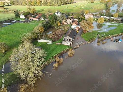 aerial view of extreme flooding from the River Derwent Breaching its banks North Yorkshire 2024 photo