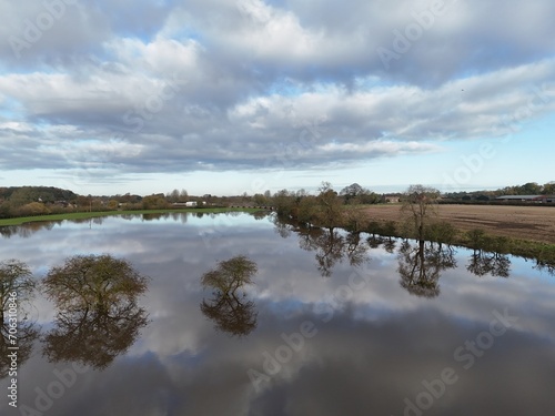 aerial view of extreme flooding from the River Derwent Breaching its banks North Yorkshire 2024