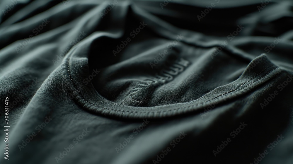 A detailed view of a t-shirt placed on a bed. Suitable for fashion, clothing, or lifestyle themes A detailed view of a t-shirt placed on a bed. Suitable for fashion, clothing, or lifestyle themes