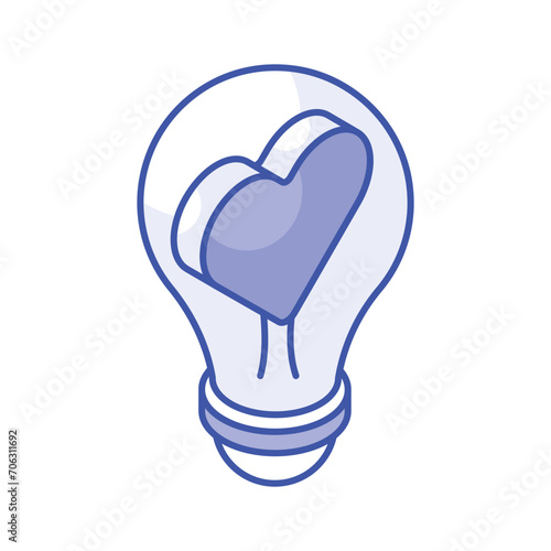 Heart inside light bulb showing concept icon of romantic idea, valentine day bulb vector design