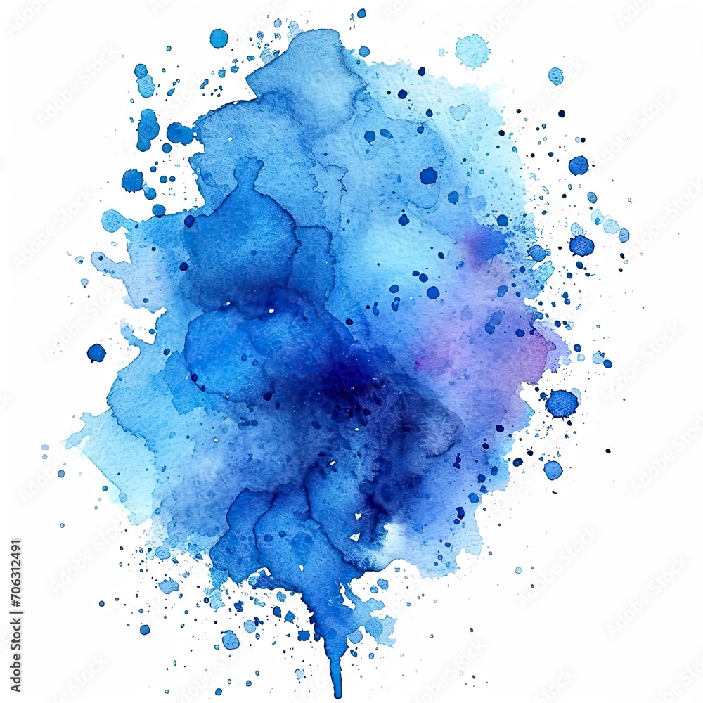 Abstract Hand Painted Blue Watercolor Splash, White Background, Illustrations Images