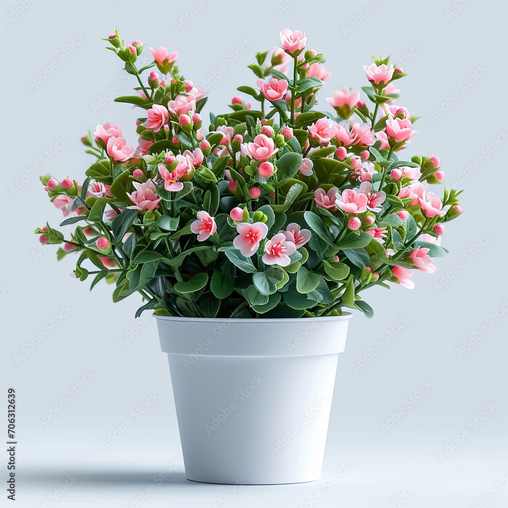 Artificial Plastic Flowers White Pot, White Background, Illustrations Images