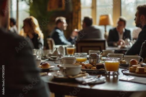 A group of people sitting at a table, enjoying a meal together. Perfect for illustrating social gatherings and dining experiences